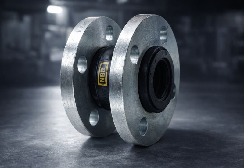Rubber Bellow Expansion Joint with Flanged Ends Industrial Sealing Solutions South Africa Rubber bellow expansion joint with metal flanges for vibration isolation and thermal expansion control in industrial pipeline systems and pump installations.